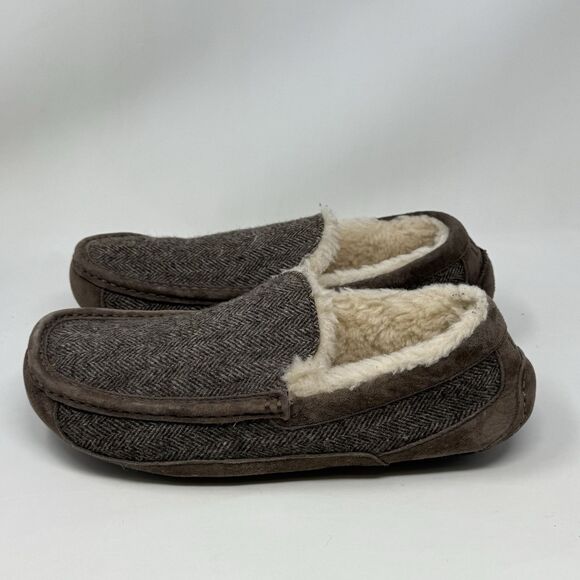 Ugg Ascot Tweed Slippers Shoes Mens 10 Brown Suede Sheepskin Wool Lined Comfort main image 12